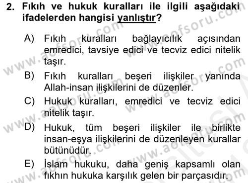 İslam Hukukuna Giriş Dersi 2017 - 2018 Yılı (Vize) Ara Sınav Soruları 2. Soru