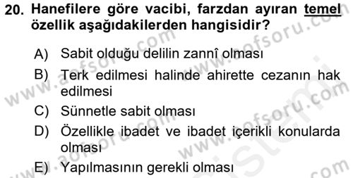 İslam Hukukuna Giriş Dersi 2017 - 2018 Yılı (Vize) Ara Sınav Soruları 20. Soru