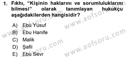 İslam Hukukuna Giriş Dersi 2017 - 2018 Yılı (Final) Dönem Sonu Sınav Soruları 1. Soru