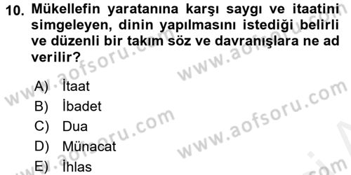 İslam Hukukuna Giriş Dersi 2017 - 2018 Yılı (Final) Dönem Sonu Sınav Soruları 10. Soru