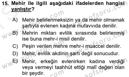İslam Hukukuna Giriş Dersi 2017 - 2018 Yılı (Final) Dönem Sonu Sınav Soruları 15. Soru