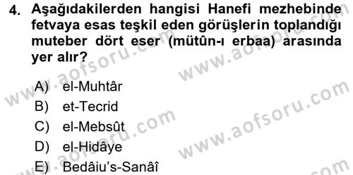 İslam Hukukuna Giriş Dersi 2017 - 2018 Yılı (Final) Dönem Sonu Sınav Soruları 4. Soru