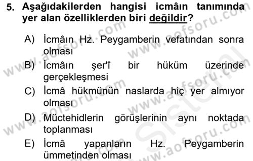 İslam Hukukuna Giriş Dersi 2017 - 2018 Yılı (Final) Dönem Sonu Sınav Soruları 5. Soru