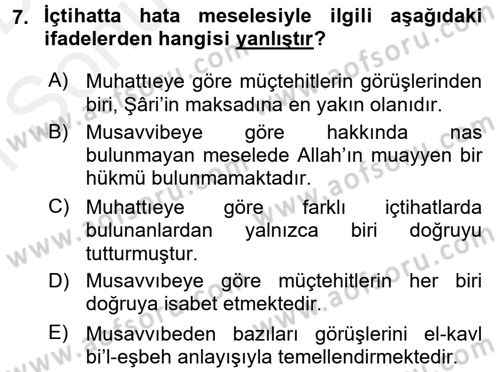 İslam Hukukuna Giriş Dersi 2017 - 2018 Yılı (Final) Dönem Sonu Sınav Soruları 7. Soru