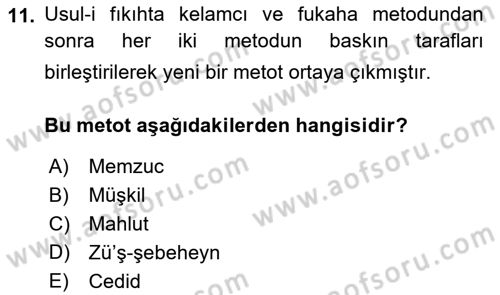 İslam Hukukuna Giriş Dersi 2018 - 2019 Yılı 3 Ders Sınav Soruları 11. Soru