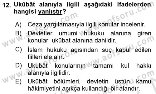 İslam Hukukuna Giriş Dersi 2018 - 2019 Yılı 3 Ders Sınav Soruları 12. Soru
