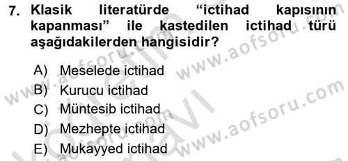 İslam Hukukuna Giriş Dersi 2018 - 2019 Yılı 3 Ders Sınavı 7. Soru