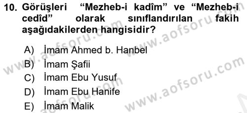 İslam Hukukuna Giriş Dersi 2018 - 2019 Yılı (Vize) Ara Sınav Soruları 10. Soru