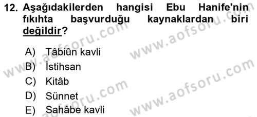İslam Hukukuna Giriş Dersi 2018 - 2019 Yılı (Vize) Ara Sınav Soruları 12. Soru