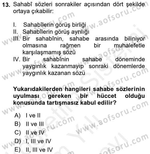 İslam Hukukuna Giriş Dersi 2018 - 2019 Yılı (Vize) Ara Sınav Soruları 13. Soru