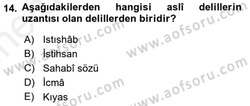 İslam Hukukuna Giriş Dersi 2018 - 2019 Yılı (Vize) Ara Sınav Soruları 14. Soru