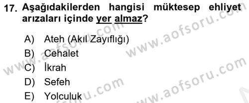 İslam Hukukuna Giriş Dersi 2018 - 2019 Yılı (Vize) Ara Sınav Soruları 17. Soru