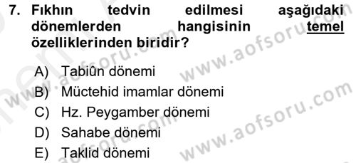 İslam Hukukuna Giriş Dersi 2018 - 2019 Yılı (Vize) Ara Sınav Soruları 7. Soru