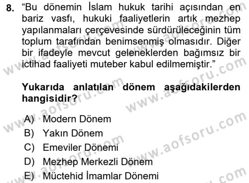 İslam Hukukuna Giriş Dersi 2018 - 2019 Yılı (Vize) Ara Sınavı 8. Soru