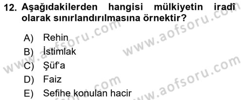 İslam Hukukuna Giriş Dersi 2018 - 2019 Yılı (Final) Dönem Sonu Sınav Soruları 12. Soru