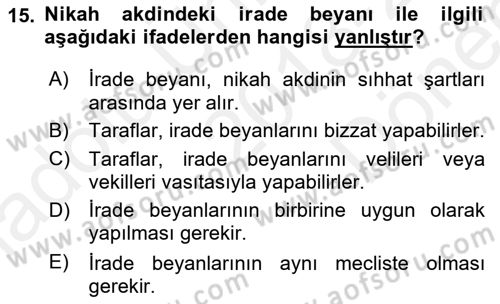 İslam Hukukuna Giriş Dersi 2018 - 2019 Yılı (Final) Dönem Sonu Sınav Soruları 15. Soru