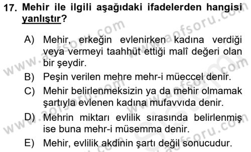 İslam Hukukuna Giriş Dersi 2018 - 2019 Yılı (Final) Dönem Sonu Sınav Soruları 17. Soru