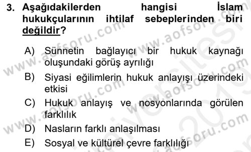 İslam Hukukuna Giriş Dersi 2018 - 2019 Yılı (Final) Dönem Sonu Sınav Soruları 3. Soru