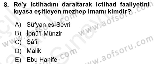İslam Hukukuna Giriş Dersi 2018 - 2019 Yılı (Final) Dönem Sonu Sınav Soruları 8. Soru
