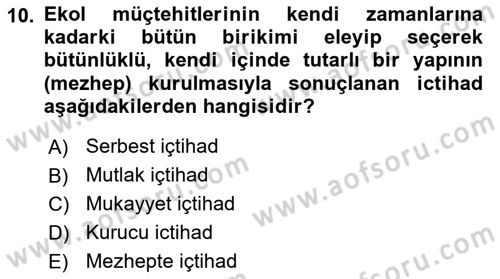 İslam Hukukuna Giriş Dersi 2018 - 2019 Yılı Yaz Okulu Sınav Soruları 10. Soru