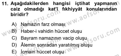 İslam Hukukuna Giriş Dersi 2018 - 2019 Yılı Yaz Okulu Sınav Soruları 11. Soru