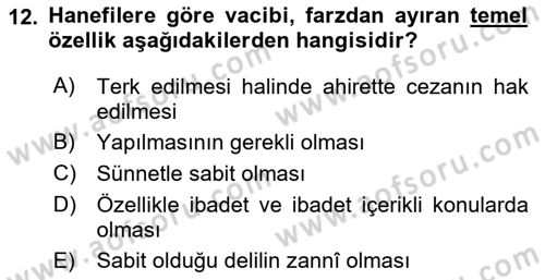 İslam Hukukuna Giriş Dersi 2018 - 2019 Yılı Yaz Okulu Sınav Soruları 12. Soru