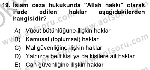 İslam Hukukuna Giriş Dersi 2018 - 2019 Yılı Yaz Okulu Sınav Soruları 19. Soru