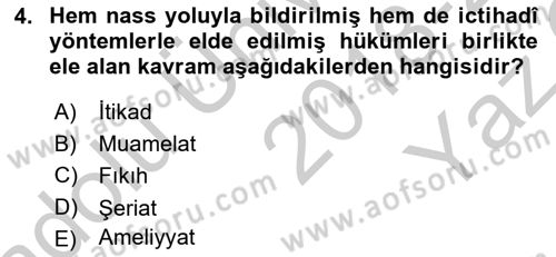 İslam Hukukuna Giriş Dersi 2018 - 2019 Yılı Yaz Okulu Sınav Soruları 4. Soru