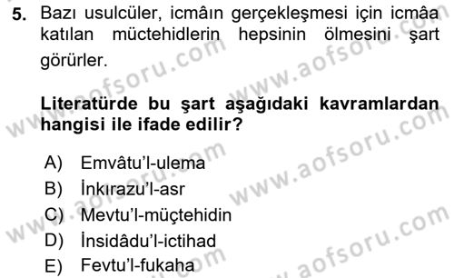 İslam Hukukuna Giriş Dersi 2018 - 2019 Yılı Yaz Okulu Sınav Soruları 5. Soru