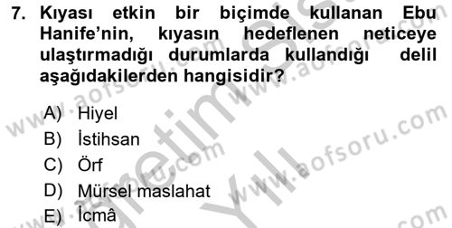 İslam Hukukuna Giriş Dersi 2018 - 2019 Yılı Yaz Okulu Sınav Soruları 7. Soru