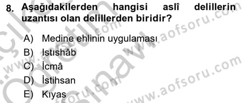 İslam Hukukuna Giriş Dersi 2018 - 2019 Yılı Yaz Okulu Sınav Soruları 8. Soru