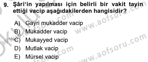 İslam Hukukuna Giriş Dersi 2018 - 2019 Yılı Yaz Okulu Sınav Soruları 9. Soru