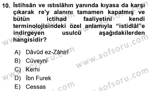 İslam Hukukuna Giriş Dersi 2020 - 2021 Yılı Yaz Okulu Sınav Soruları 10. Soru