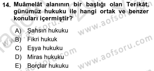 İslam Hukukuna Giriş Dersi 2020 - 2021 Yılı Yaz Okulu Sınav Soruları 14. Soru