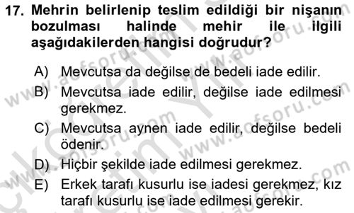 İslam Hukukuna Giriş Dersi 2020 - 2021 Yılı Yaz Okulu Sınav Soruları 17. Soru