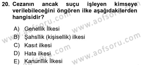 İslam Hukukuna Giriş Dersi 2020 - 2021 Yılı Yaz Okulu Sınav Soruları 20. Soru