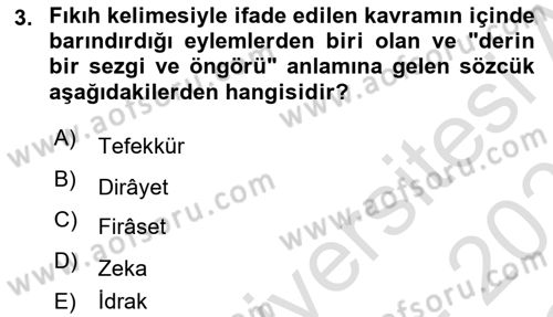İslam Hukukuna Giriş Dersi 2020 - 2021 Yılı Yaz Okulu Sınav Soruları 3. Soru