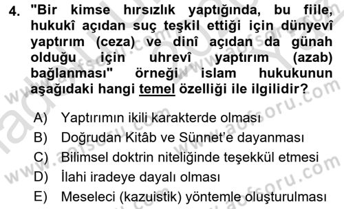 İslam Hukukuna Giriş Dersi 2020 - 2021 Yılı Yaz Okulu Sınav Soruları 4. Soru