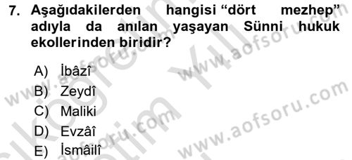 İslam Hukukuna Giriş Dersi 2020 - 2021 Yılı Yaz Okulu Sınav Soruları 7. Soru