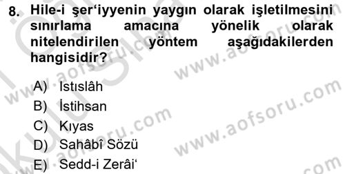 İslam Hukukuna Giriş Dersi 2020 - 2021 Yılı Yaz Okulu Sınav Soruları 8. Soru