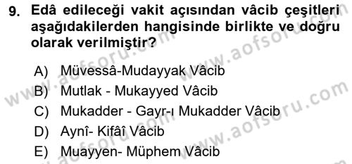 İslam Hukukuna Giriş Dersi 2020 - 2021 Yılı Yaz Okulu Sınav Soruları 9. Soru