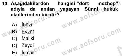 İslam Hukukuna Giriş Dersi 2021 - 2022 Yılı (Vize) Ara Sınav Soruları 10. Soru