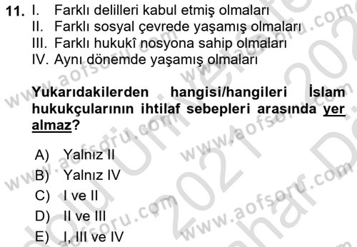 İslam Hukukuna Giriş Dersi 2021 - 2022 Yılı (Vize) Ara Sınav Soruları 11. Soru