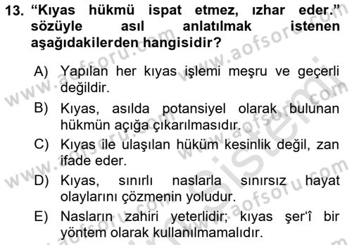 İslam Hukukuna Giriş Dersi 2021 - 2022 Yılı (Vize) Ara Sınav Soruları 13. Soru