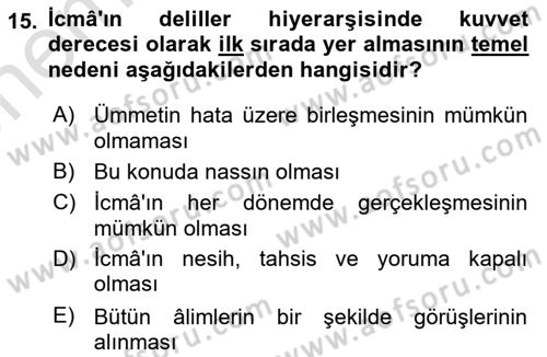 İslam Hukukuna Giriş Dersi 2021 - 2022 Yılı (Vize) Ara Sınav Soruları 15. Soru