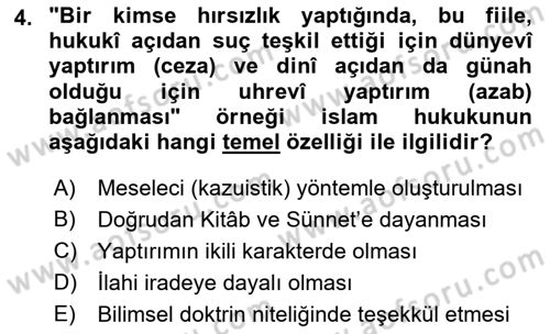 İslam Hukukuna Giriş Dersi 2021 - 2022 Yılı (Vize) Ara Sınav Soruları 4. Soru