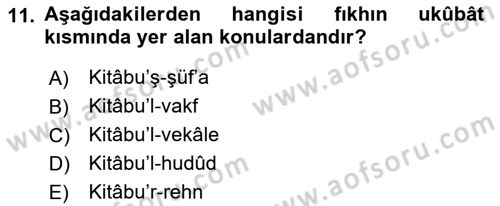 İslam Hukukuna Giriş Dersi 2021 - 2022 Yılı (Final) Dönem Sonu Sınav Soruları 11. Soru
