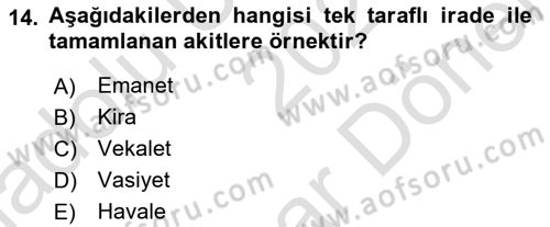 İslam Hukukuna Giriş Dersi 2021 - 2022 Yılı (Final) Dönem Sonu Sınav Soruları 14. Soru