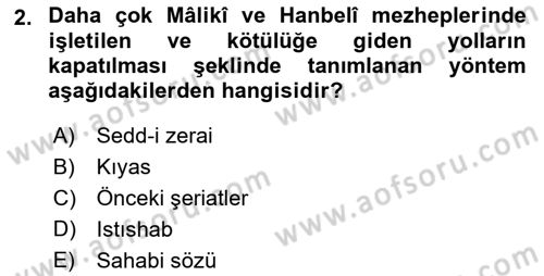 İslam Hukukuna Giriş Dersi 2021 - 2022 Yılı (Final) Dönem Sonu Sınav Soruları 2. Soru