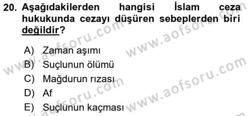 İslam Hukukuna Giriş Dersi 2021 - 2022 Yılı (Final) Dönem Sonu Sınav Soruları 20. Soru